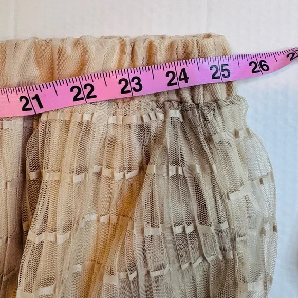 Metrowear Beige Sheer Overlay Skirt 3X Elastic Waist Lined Midi Skirt - Picture 9 of 12